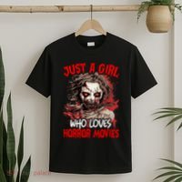 Halloween Scary Ghost Just A Girl Who Loves Horror Movie T-Shirt thumb 2