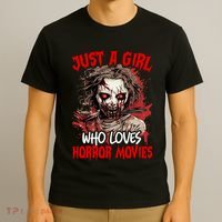 Halloween Scary Ghost Just A Girl Who Loves Horror Movie T-Shirt thumb 3