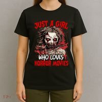 Halloween Scary Ghost Just A Girl Who Loves Horror Movie T-Shirt thumb 4