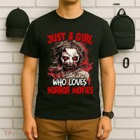 Halloween Scary Ghost Just A Girl Who Loves Horror Movie T-Shirt thumb 6