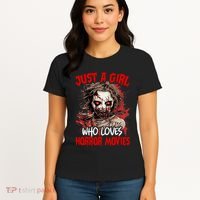 Halloween Scary Ghost Just A Girl Who Loves Horror Movie Women's T-Shirt thumb 4