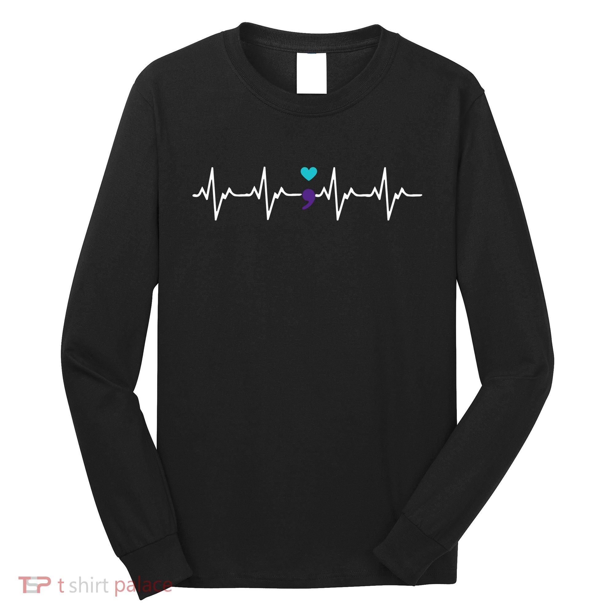 HeartBeat Semicolon Gift Suicide Prevention Awareness Long Sleeve Shirt