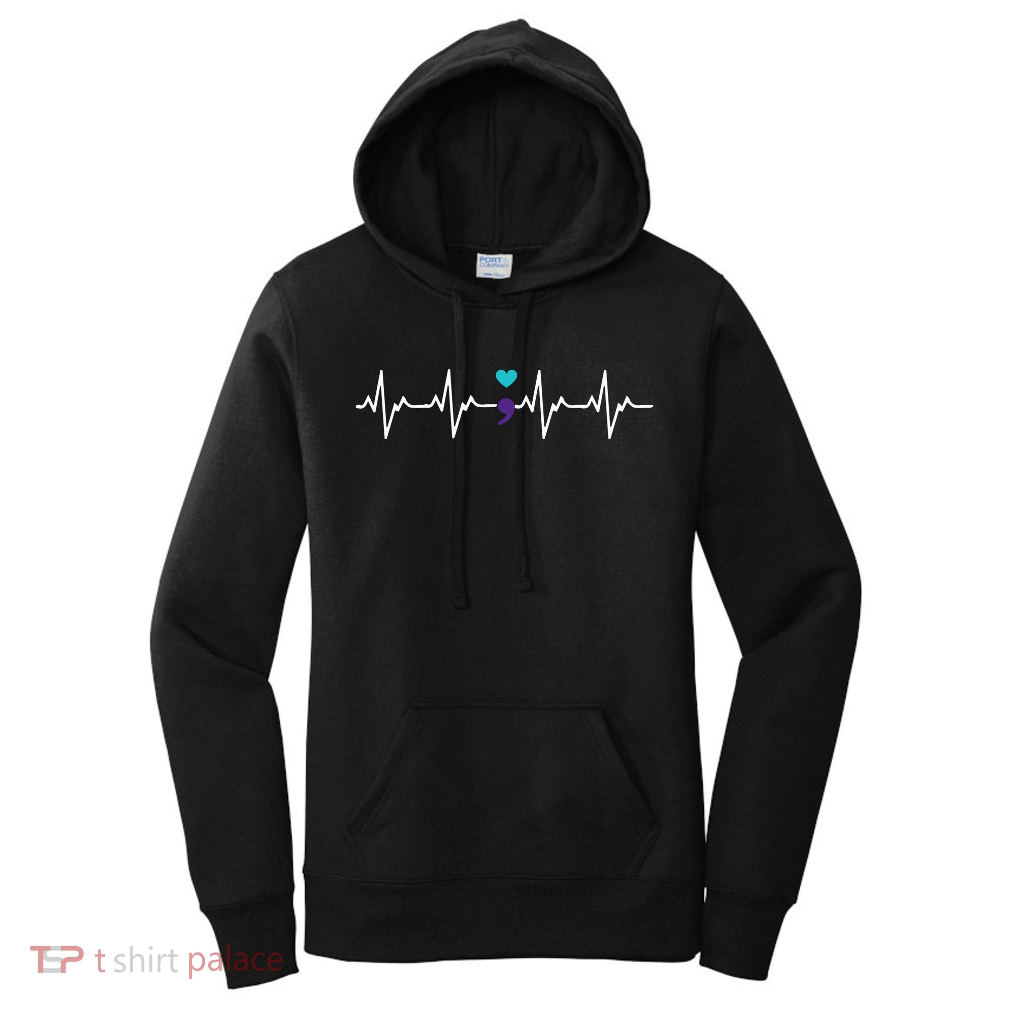 HeartBeat Semicolon Gift Suicide Prevention Awareness Women's Hoodie