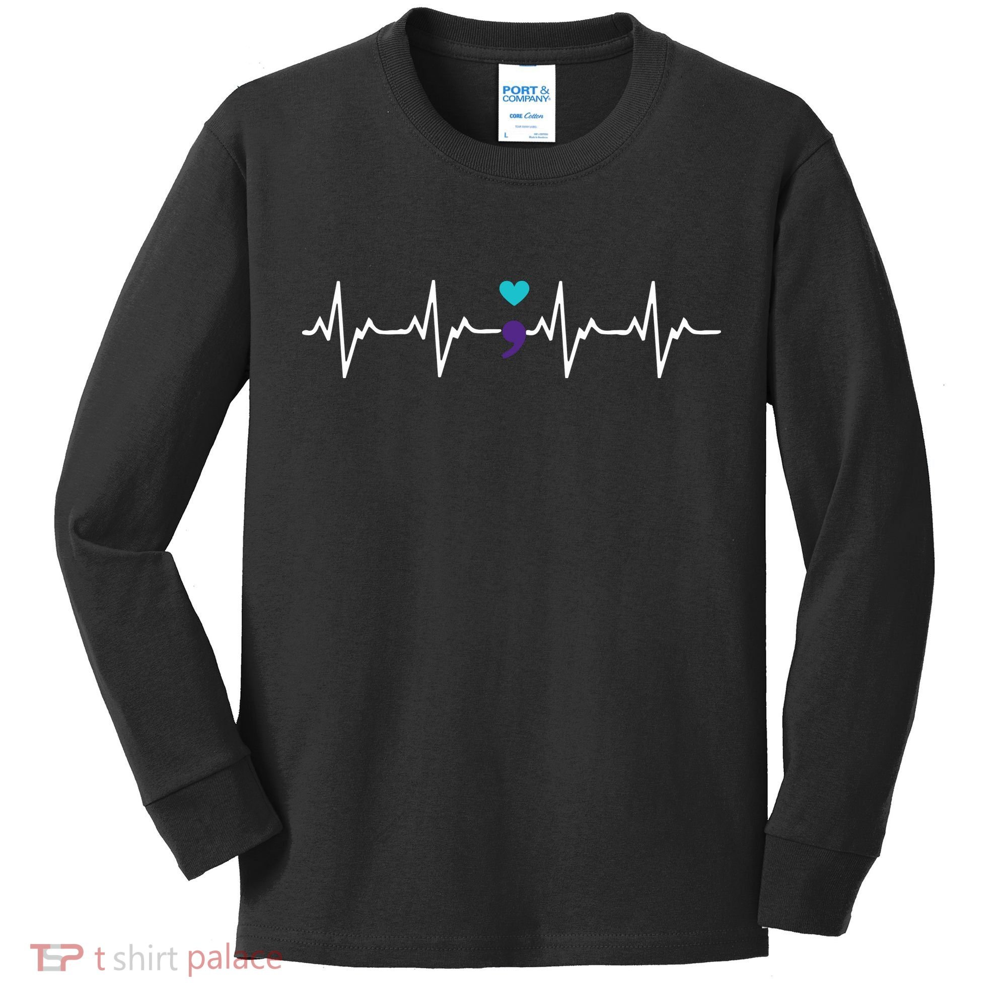 HeartBeat Semicolon Gift Suicide Prevention Awareness Kids Long Sleeve Shirt