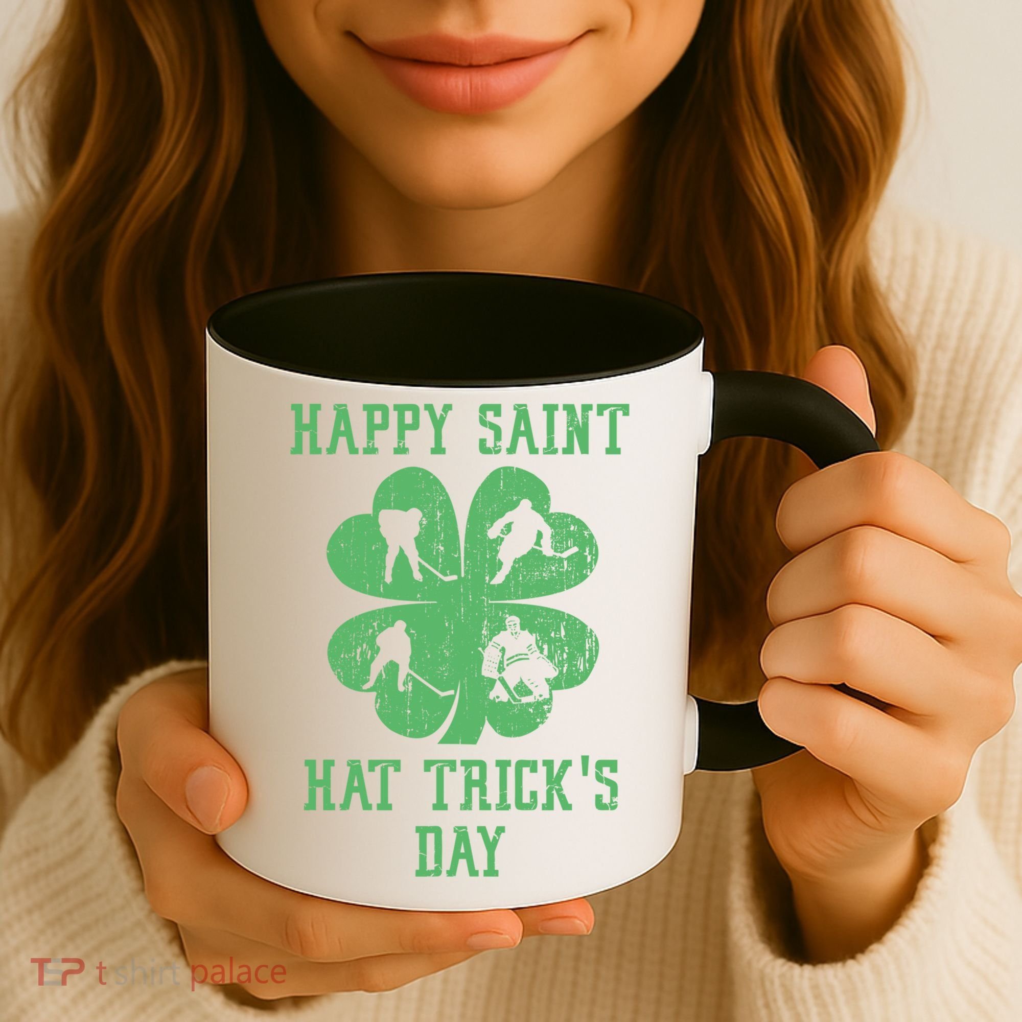Happy Saint Hat Trick's Day St Patricks Day Funny Ice Hockey Cool Gift Coffee Mug