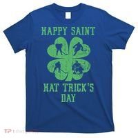 Happy Saint Hat Trick's Day St Patricks Day Funny Ice Hockey Cool Gift T-Shirt thumb 0