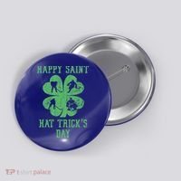 Happy Saint Hat Trick's Day St Patricks Day Funny Ice Hockey Cool Gift Button thumb 0