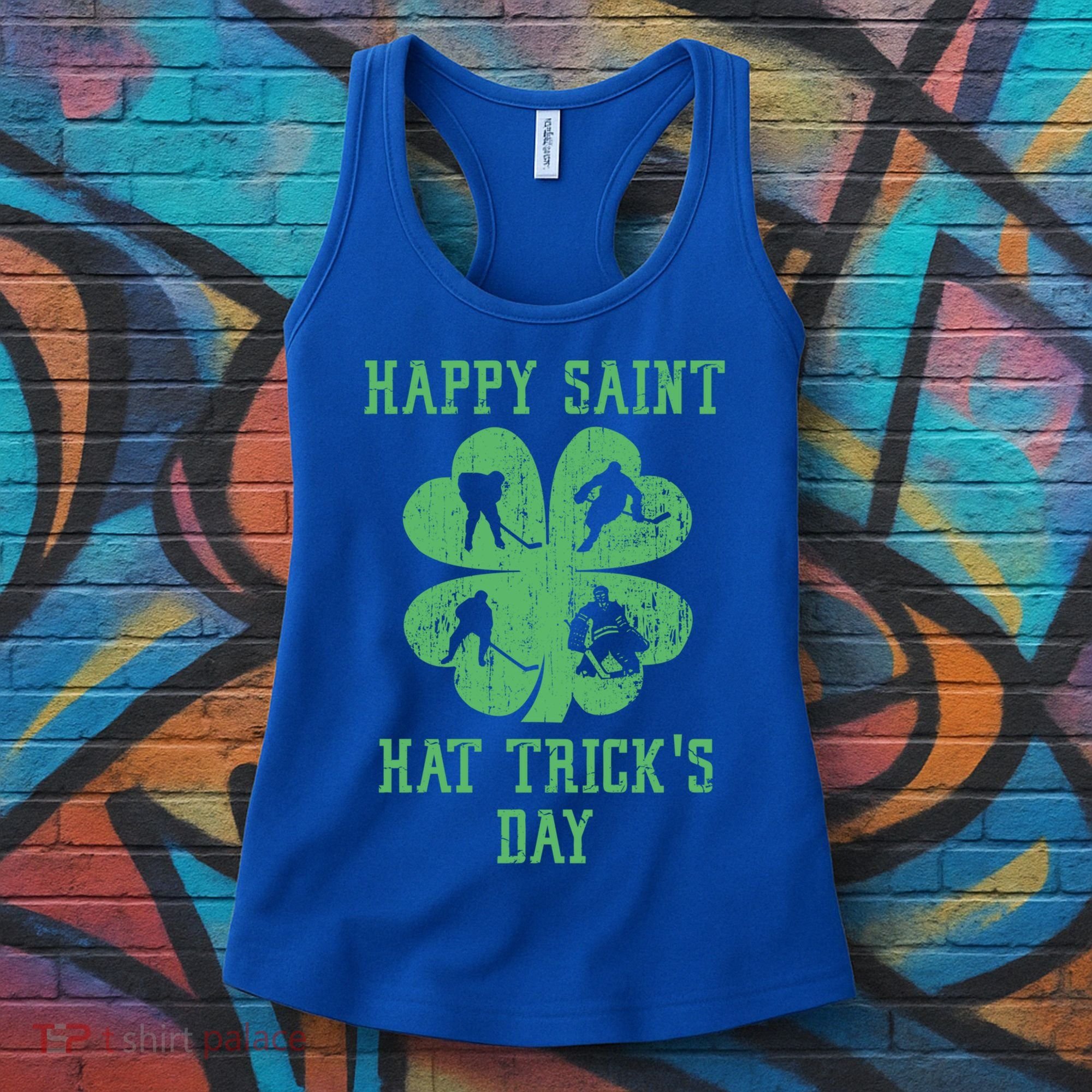 Happy Saint Hat Trick's Day St Patricks Day Funny Ice Hockey Cool Gift Women's Tank Top
