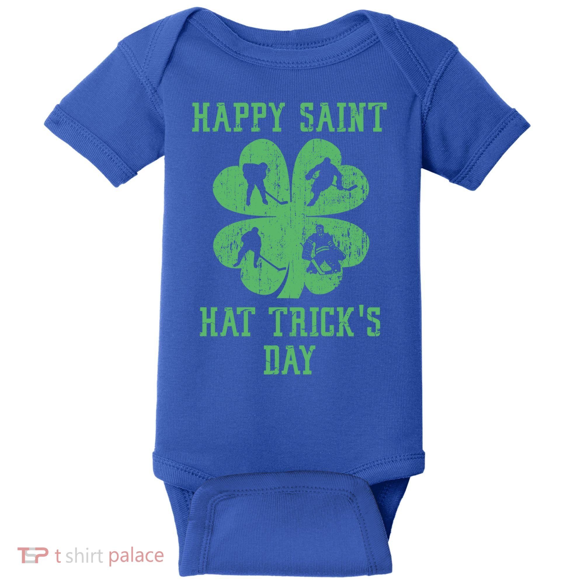 Happy Saint Hat Trick's Day St Patricks Day Funny Ice Hockey Cool Gift Baby Bodysuit