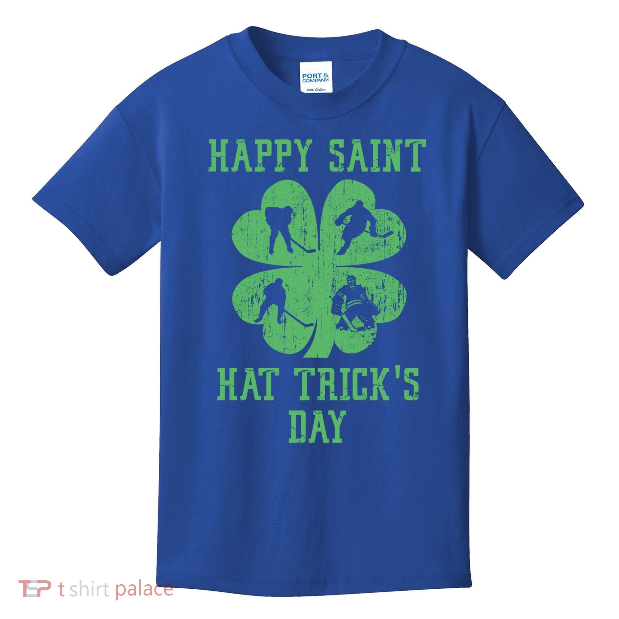 Happy Saint Hat Trick's Day St Patricks Day Funny Ice Hockey Cool Gift Kids T-Shirt