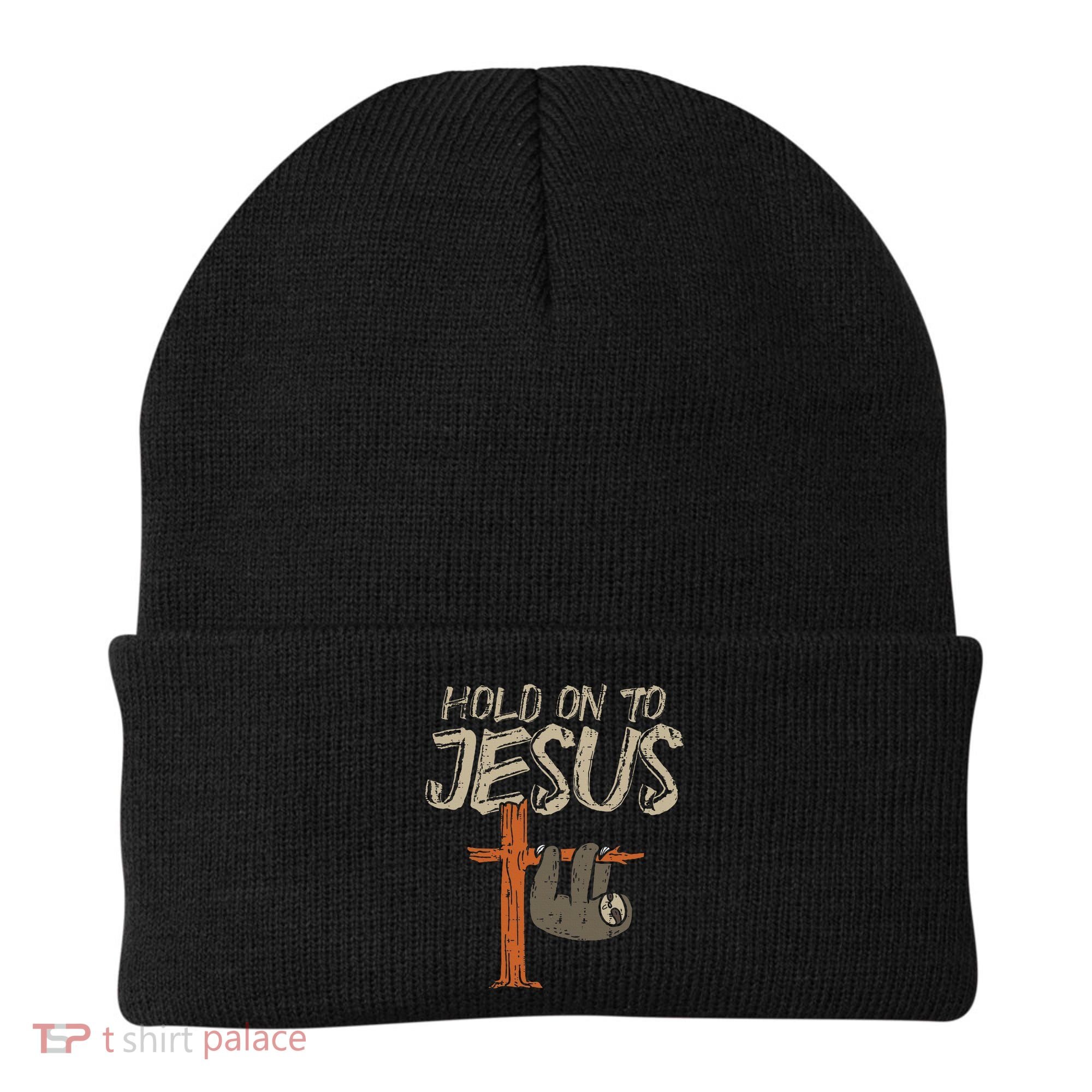 Hanging Sloth Hold On To Jesus God Christian Beanie