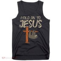 Hanging Sloth Hold On To Jesus God Christian Tank Top thumb 0