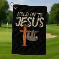 Hanging Sloth Hold On To Jesus God Christian Golf Towel thumb 1