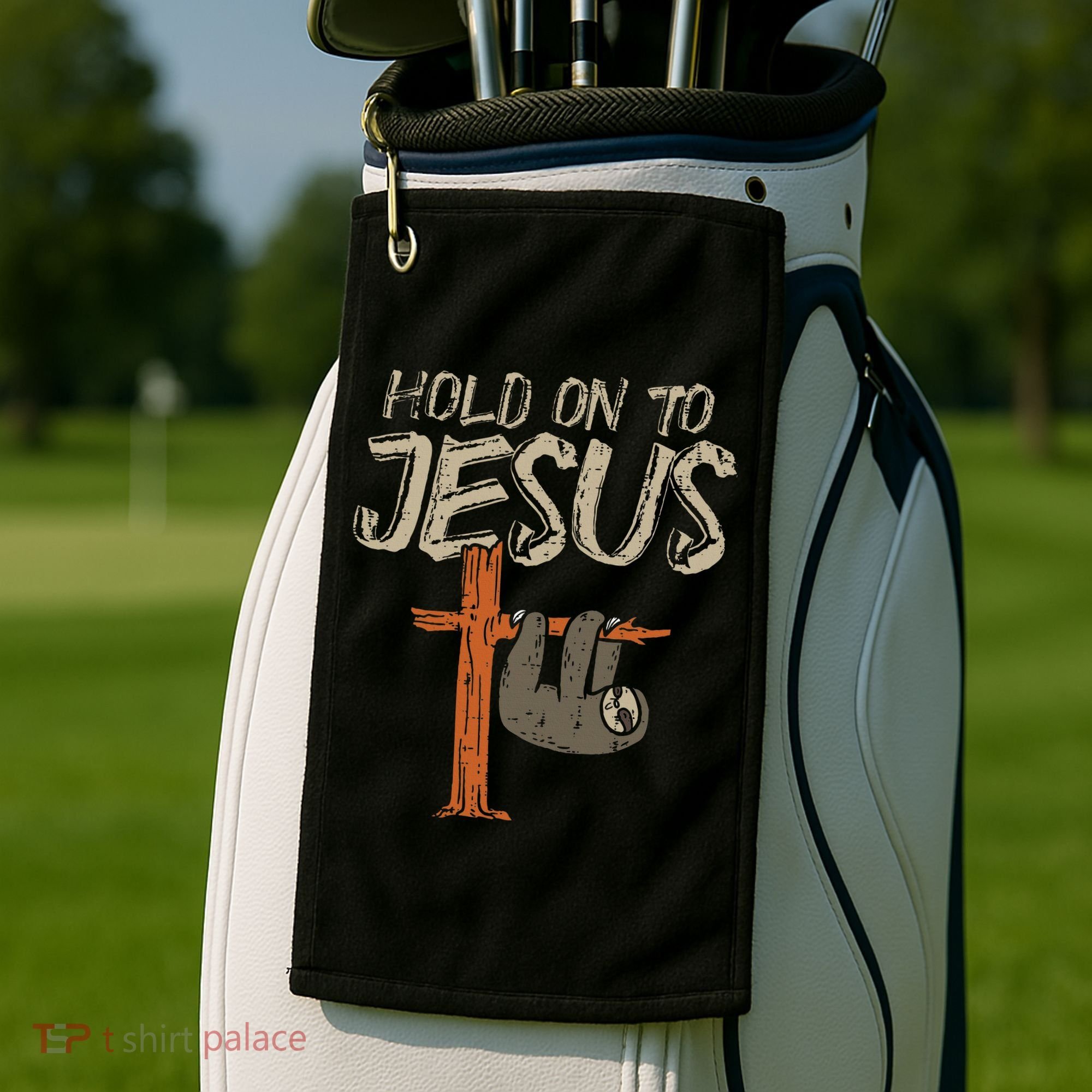 Hanging Sloth Hold On To Jesus God Christian Golf Towel