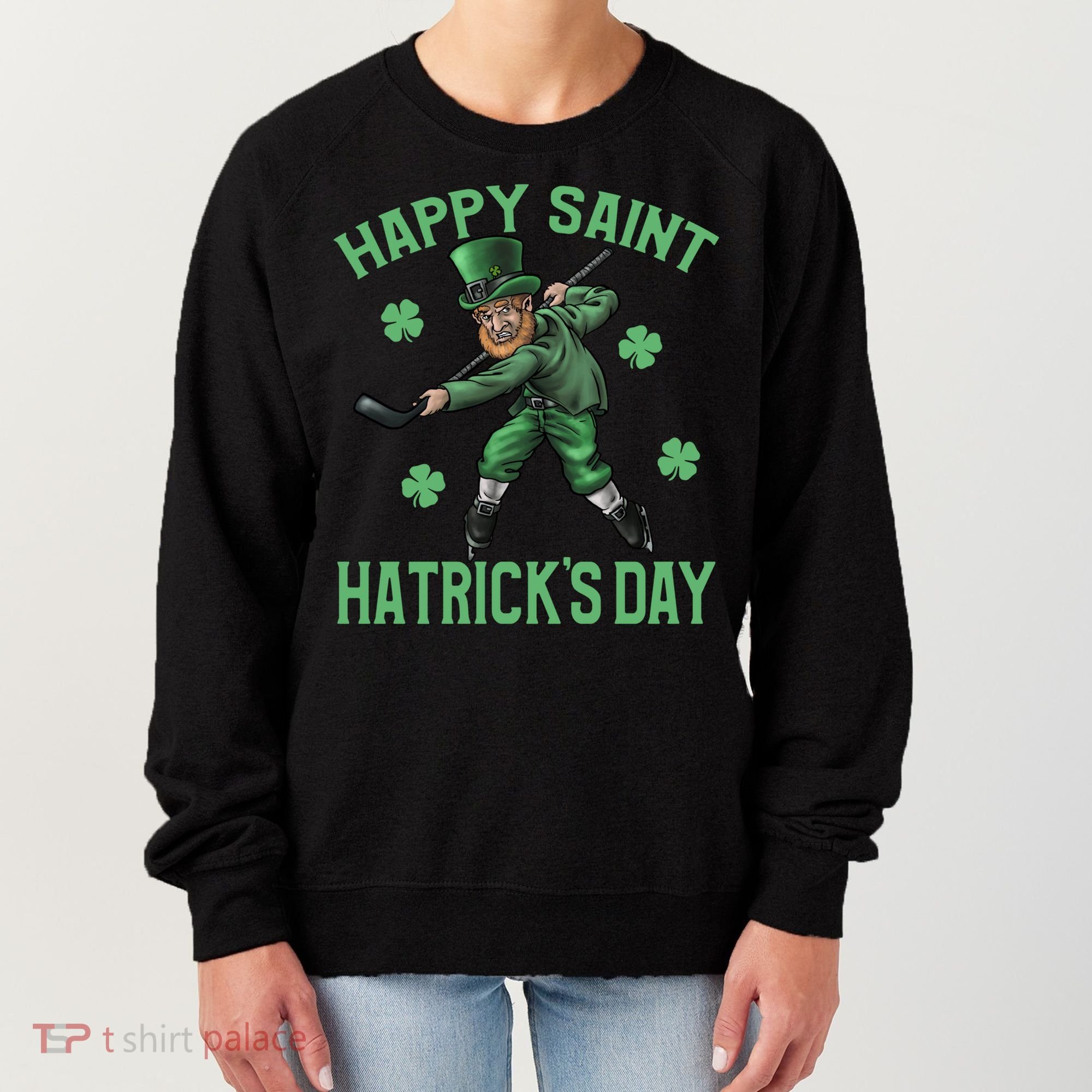 Happy Saint Hatricks Day St Patrick's Day Hockey Leprechaun Gift Women's Sweatshirt