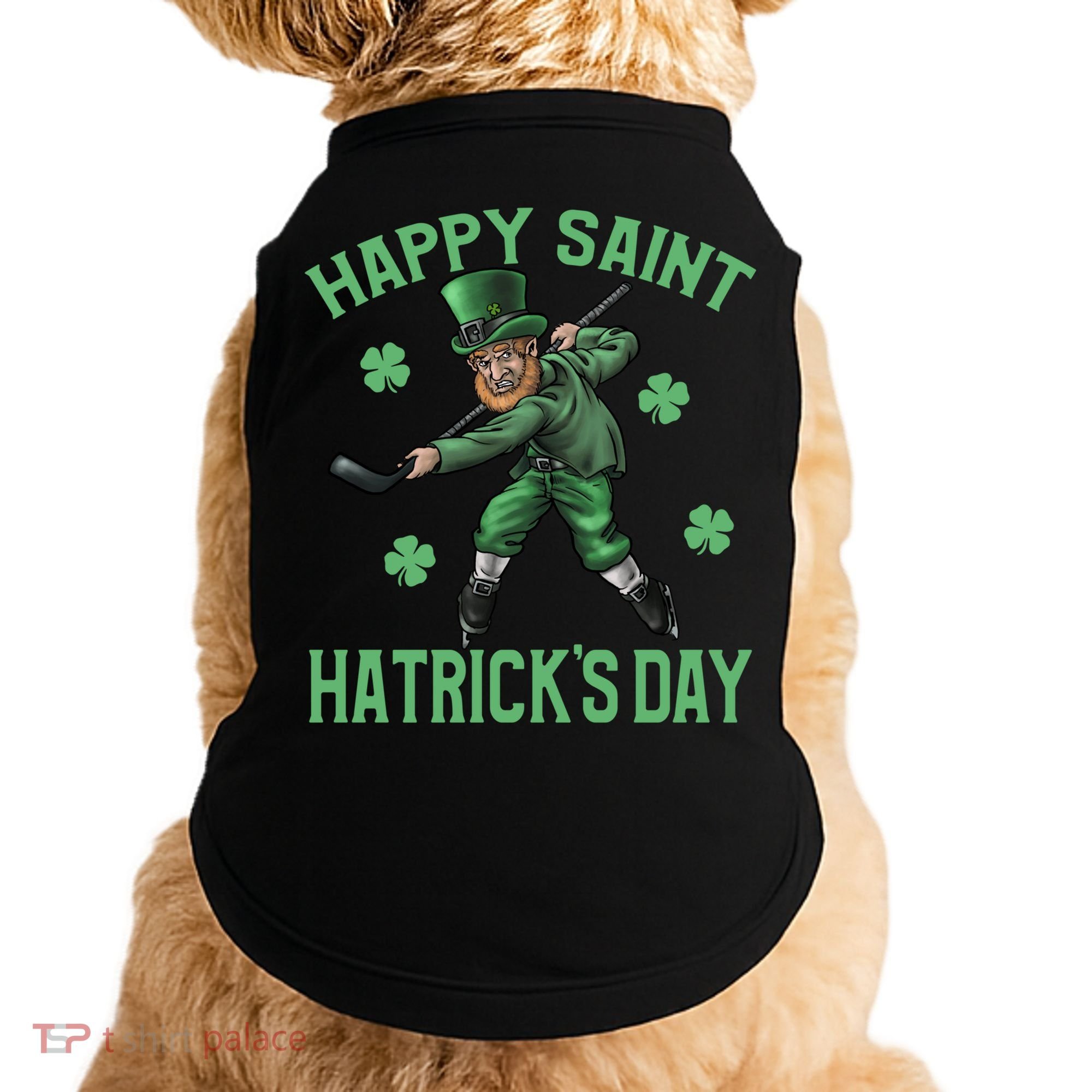 Happy Saint Hatricks Day St Patrick's Day Hockey Leprechaun Gift Doggie Tank