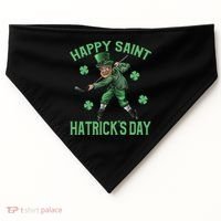 Happy Saint Hatricks Day St Patrick's Day Hockey Leprechaun Gift USA-Made Doggie Bandana thumb 0
