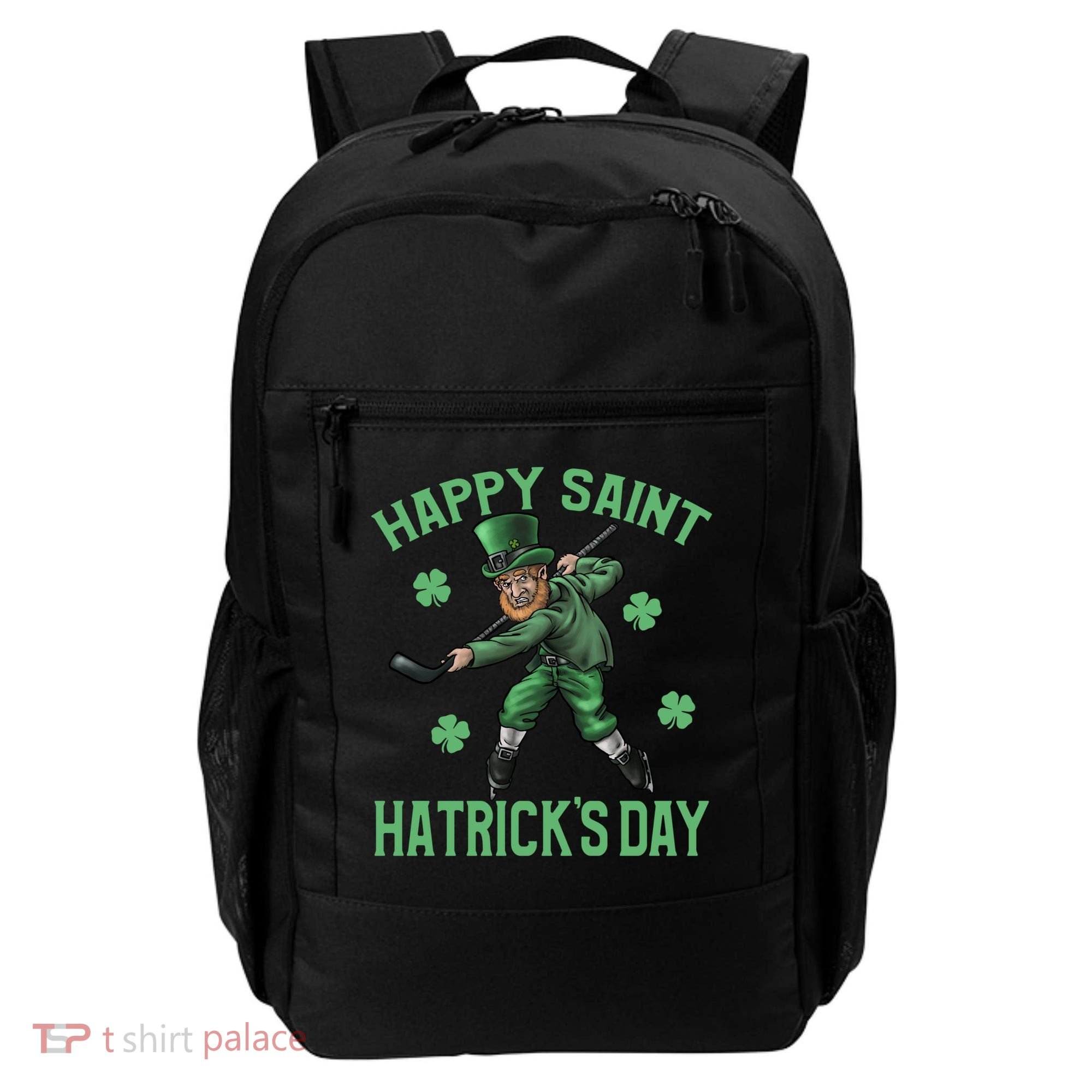 Happy Saint Hatricks Day St Patrick's Day Hockey Leprechaun Gift Backpack