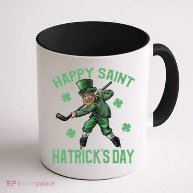 Happy Saint Hatricks Day St Patrick's Day Hockey Leprechaun Gift Coffee Mug back
