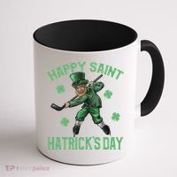 Happy Saint Hatricks Day St Patrick's Day Hockey Leprechaun Gift Coffee Mug thumb 1