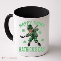 Happy Saint Hatricks Day St Patrick's Day Hockey Leprechaun Gift Coffee Mug thumb 0