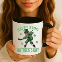 Happy Saint Hatricks Day St Patrick's Day Hockey Leprechaun Gift Coffee Mug thumb 3