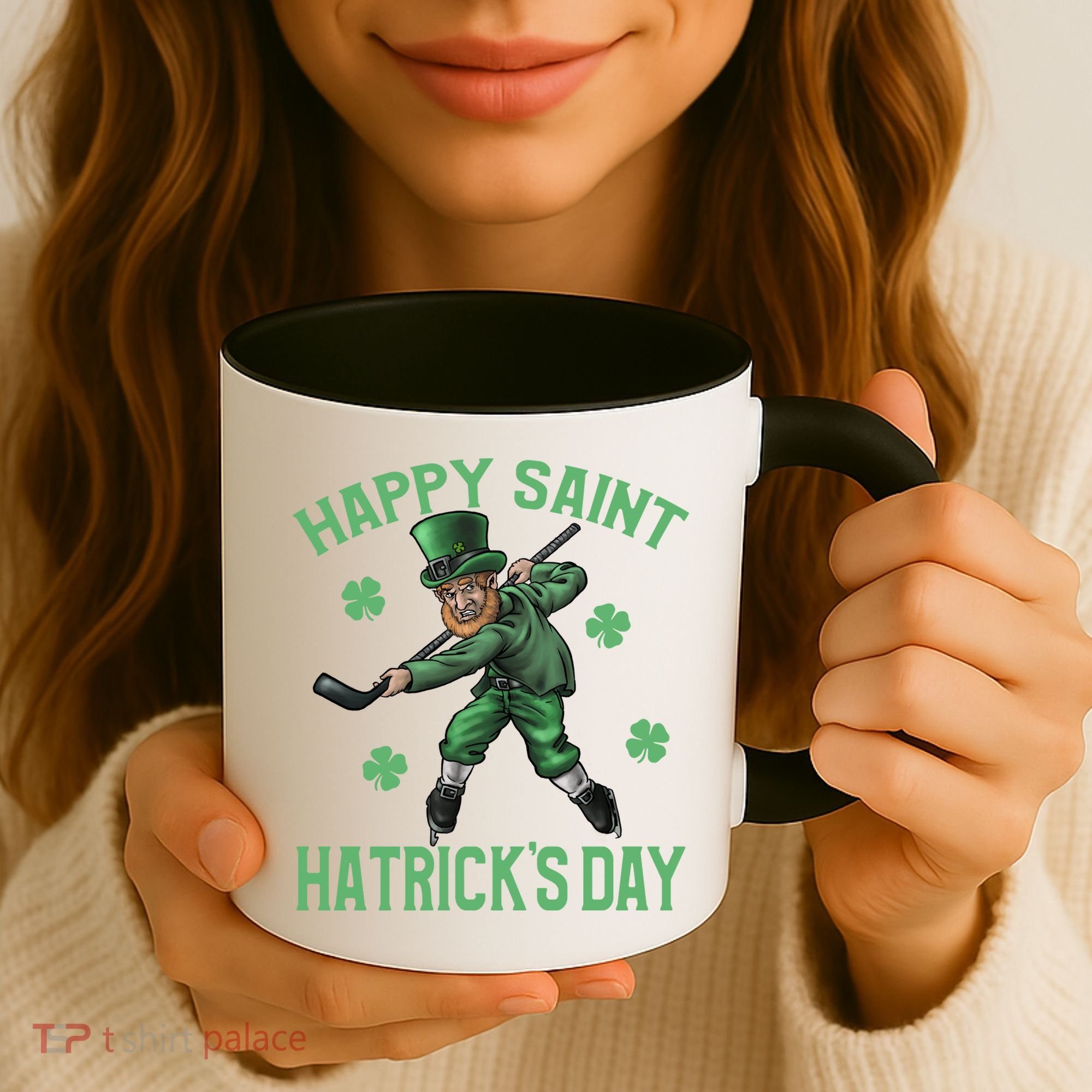 Happy Saint Hatricks Day St Patrick's Day Hockey Leprechaun Gift Coffee Mug