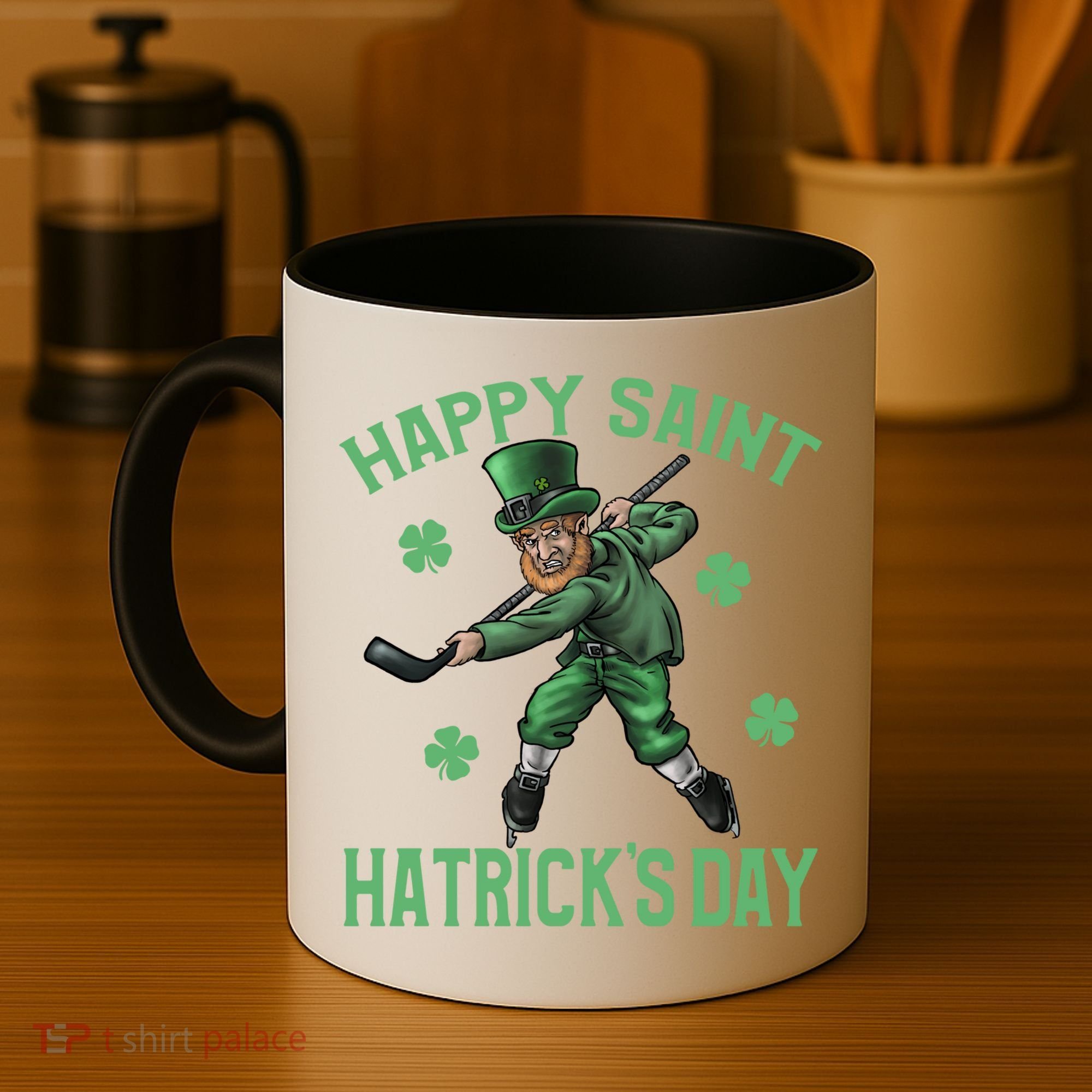 Happy Saint Hatricks Day St Patrick's Day Hockey Leprechaun Gift Coffee Mug