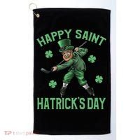 Happy Saint Hatricks Day St Patrick's Day Hockey Leprechaun Gift Golf Towel thumb 0