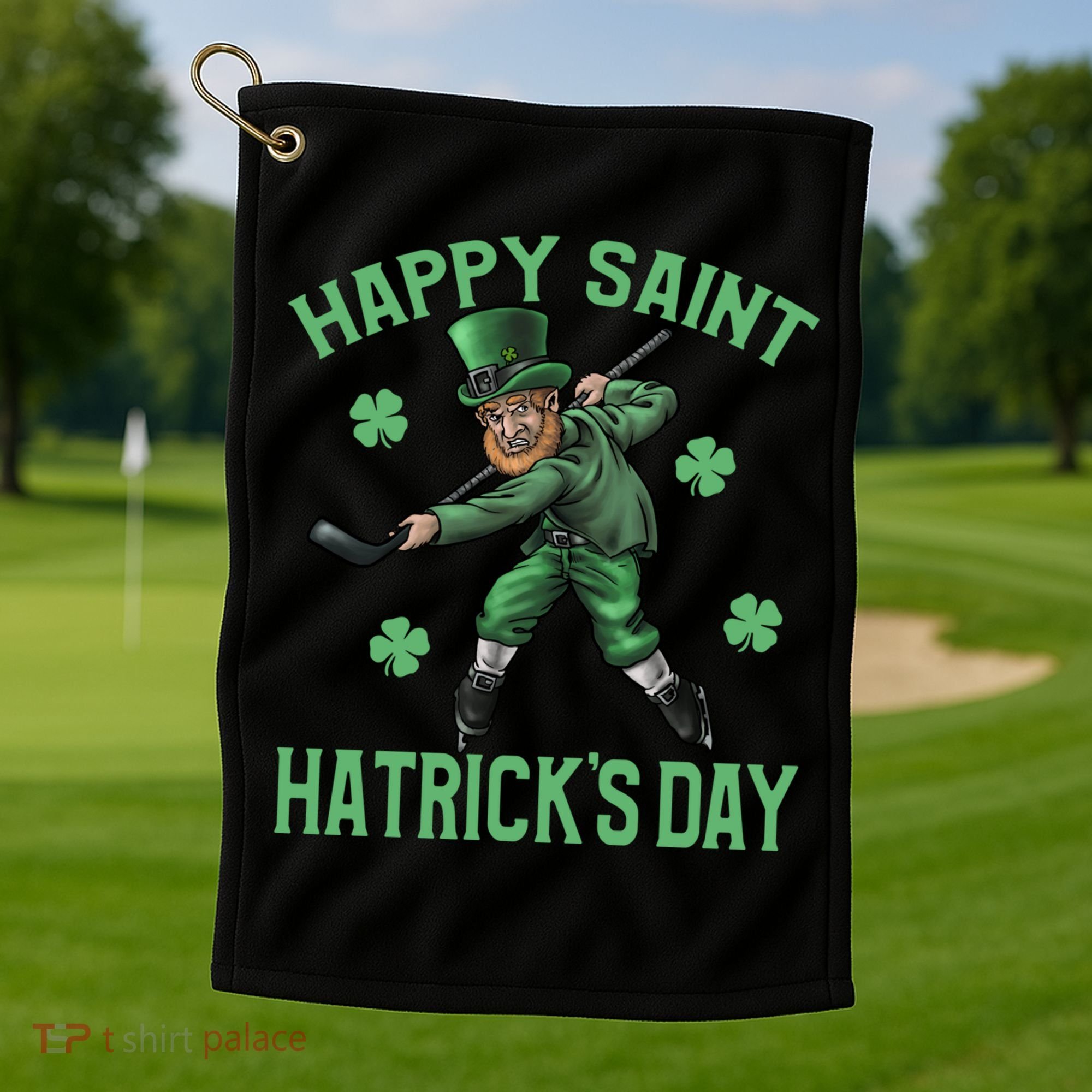 Happy Saint Hatricks Day St Patrick's Day Hockey Leprechaun Gift Golf Towel