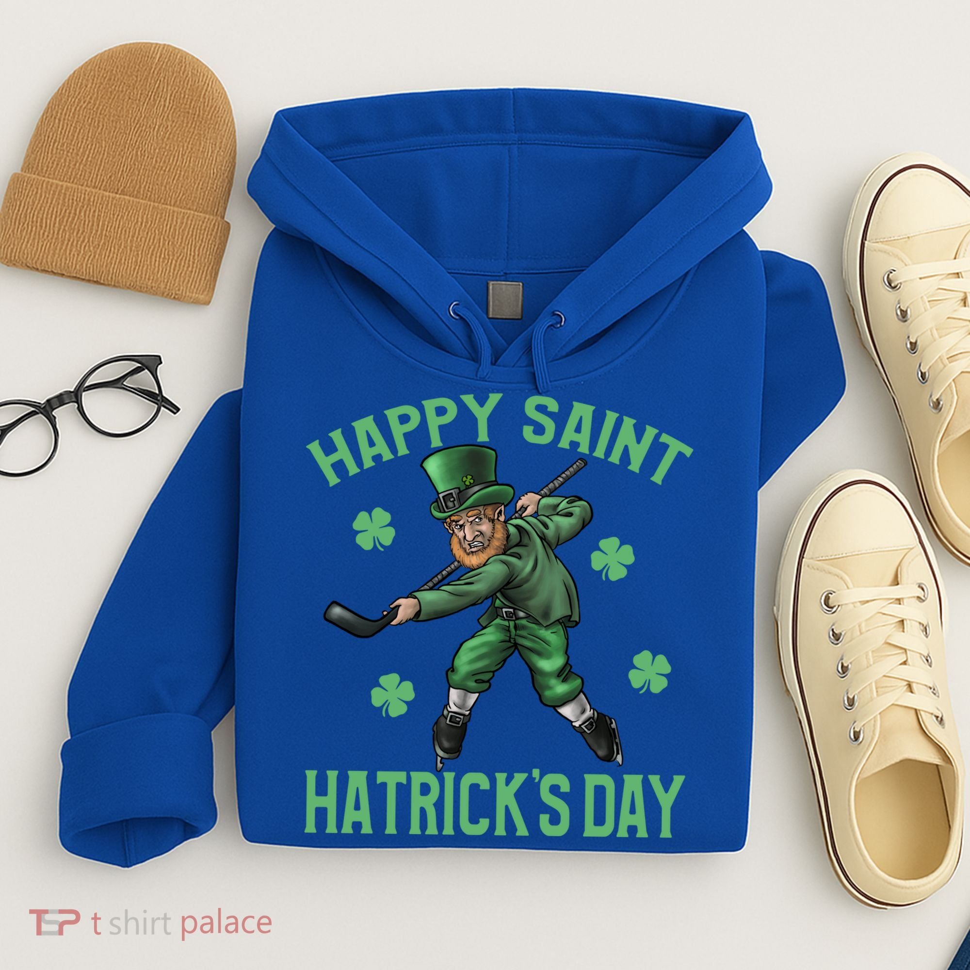 Happy Saint Hatricks Day St Patrick's Day Hockey Leprechaun Gift Hoodie