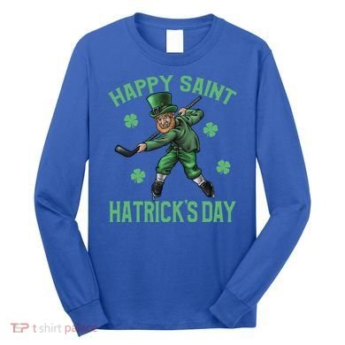 Happy Saint Hatricks Day St Patrick's Day Hockey Leprechaun Gift Long Sleeve Shirt