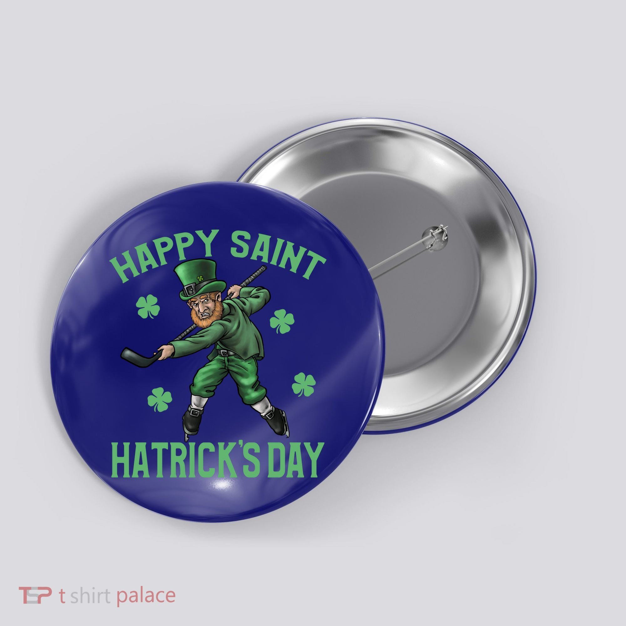 Happy Saint Hatricks Day St Patrick's Day Hockey Leprechaun Gift Button