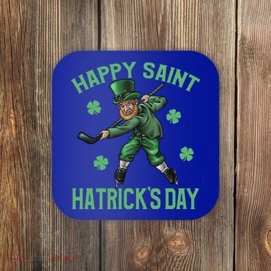 Happy Saint Hatricks Day St Patrick's Day Hockey Leprechaun Gift Coaster