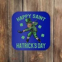 Happy Saint Hatricks Day St Patrick's Day Hockey Leprechaun Gift Coaster thumb 0