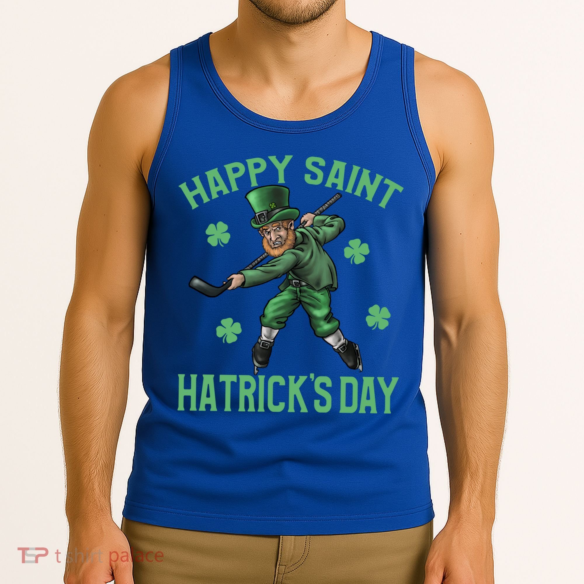 Happy Saint Hatricks Day St Patrick's Day Hockey Leprechaun Gift Tank Top