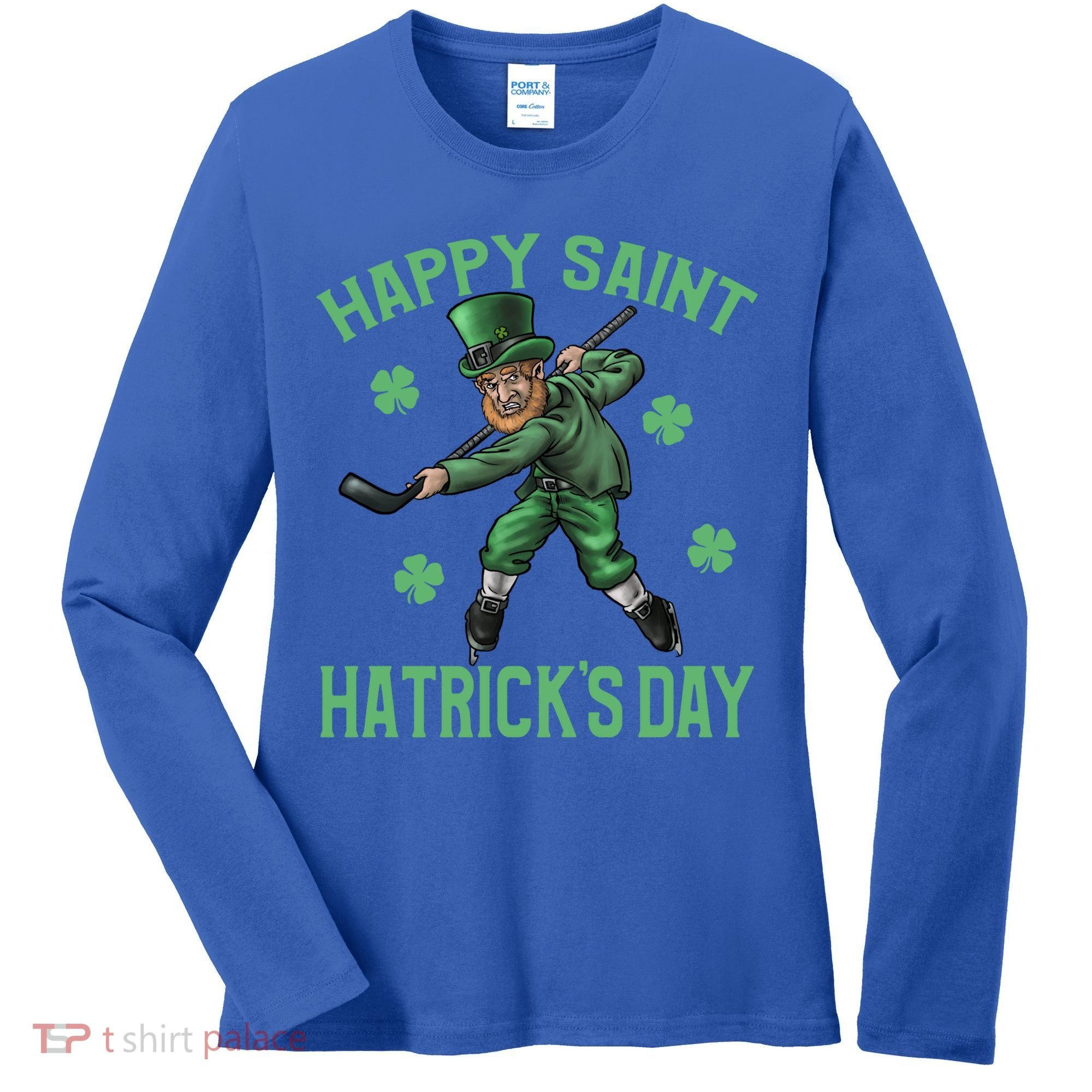 Happy Saint Hatricks Day St Patrick's Day Hockey Leprechaun Gift Women's Long Sleeve Shirt