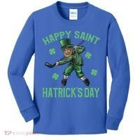 Happy Saint Hatricks Day St Patrick's Day Hockey Leprechaun Gift Kids Long Sleeve Shirt thumb 0