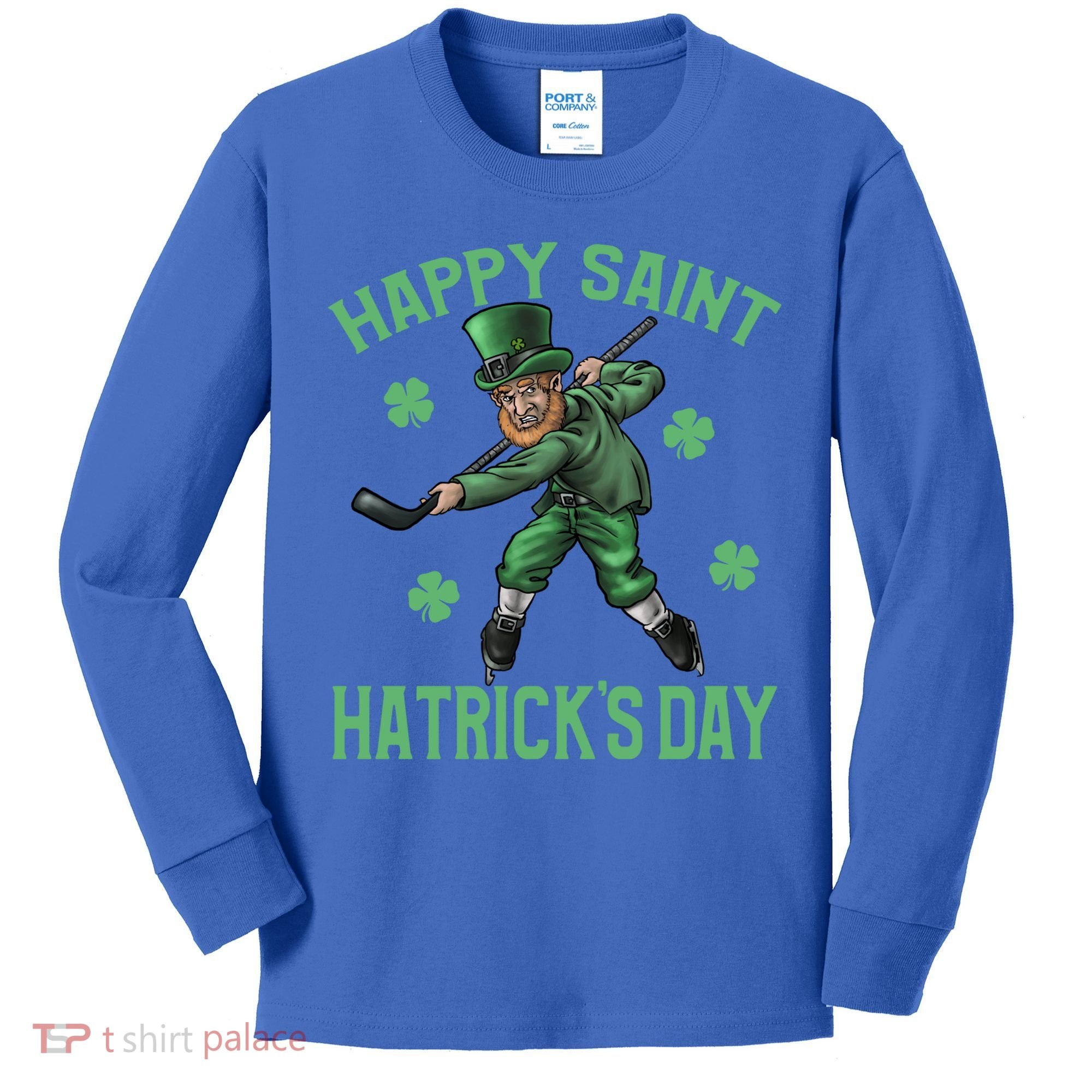 Happy Saint Hatricks Day St Patrick's Day Hockey Leprechaun Gift Kids Long Sleeve Shirt