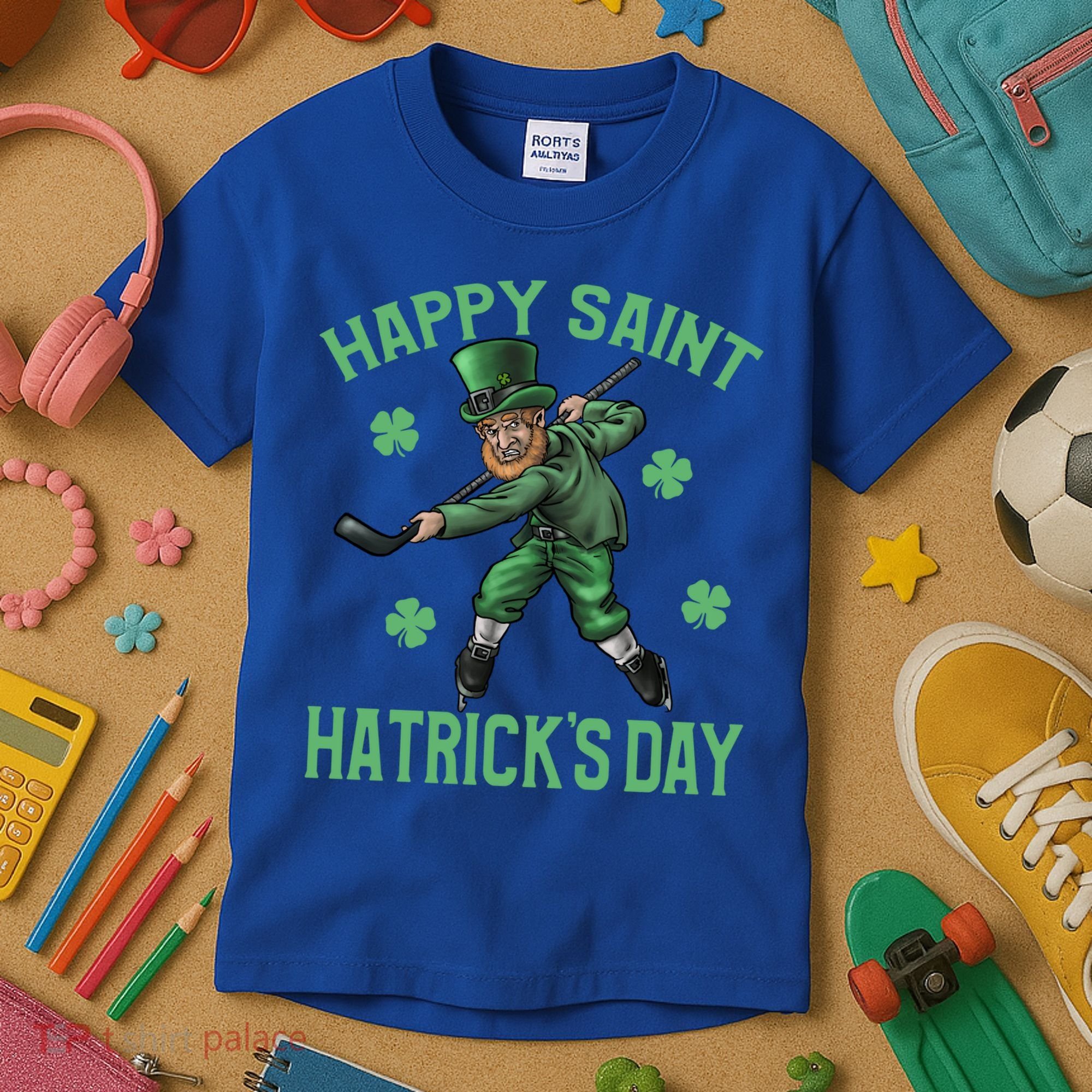 Happy Saint Hatricks Day St Patrick's Day Hockey Leprechaun Gift Kids T-Shirt