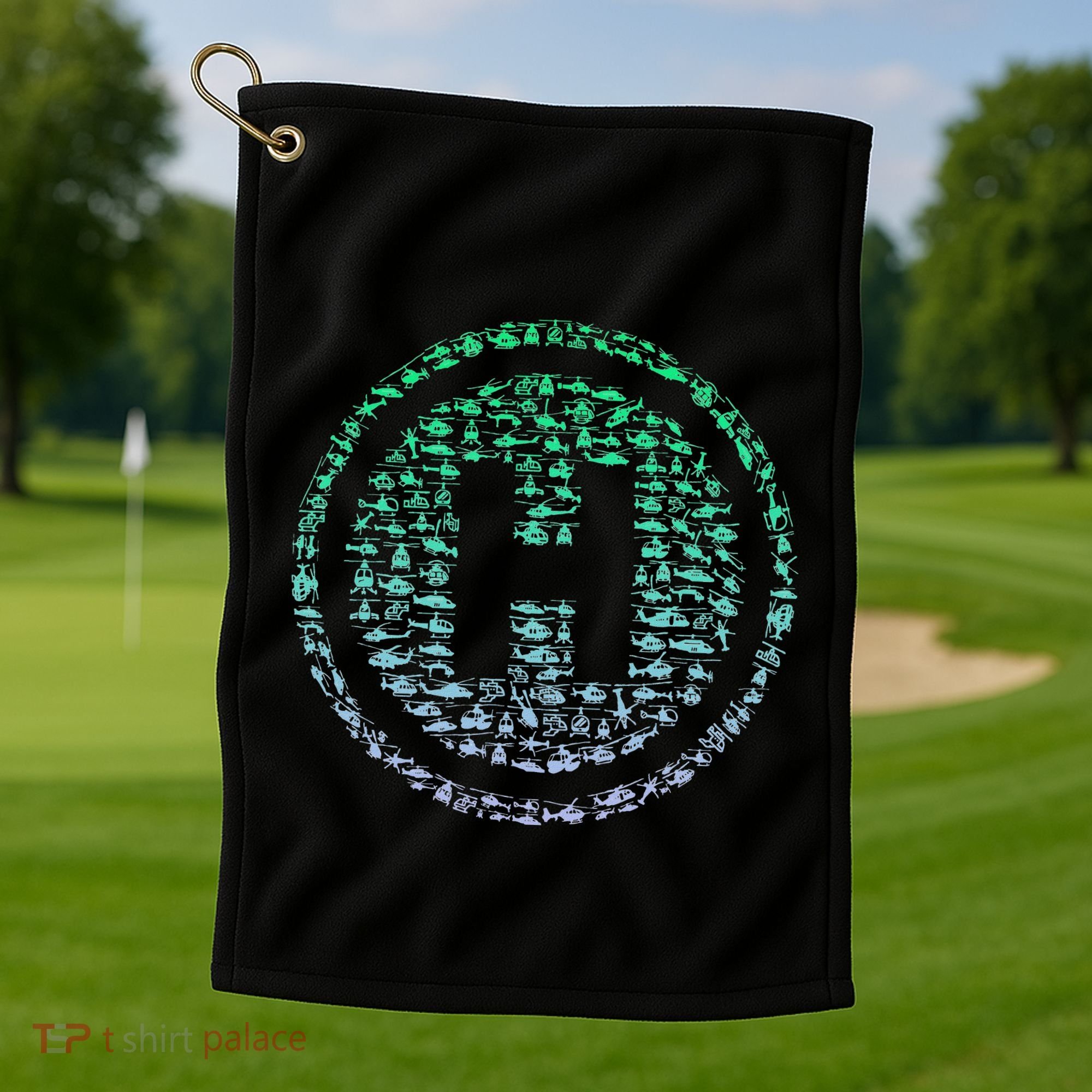 Helipad Silhouette Helicopter Pilot Helicopter Golf Towel