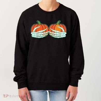 Halloween Skeleton Hand On Pumpkin Boob Women's Sweatshirt