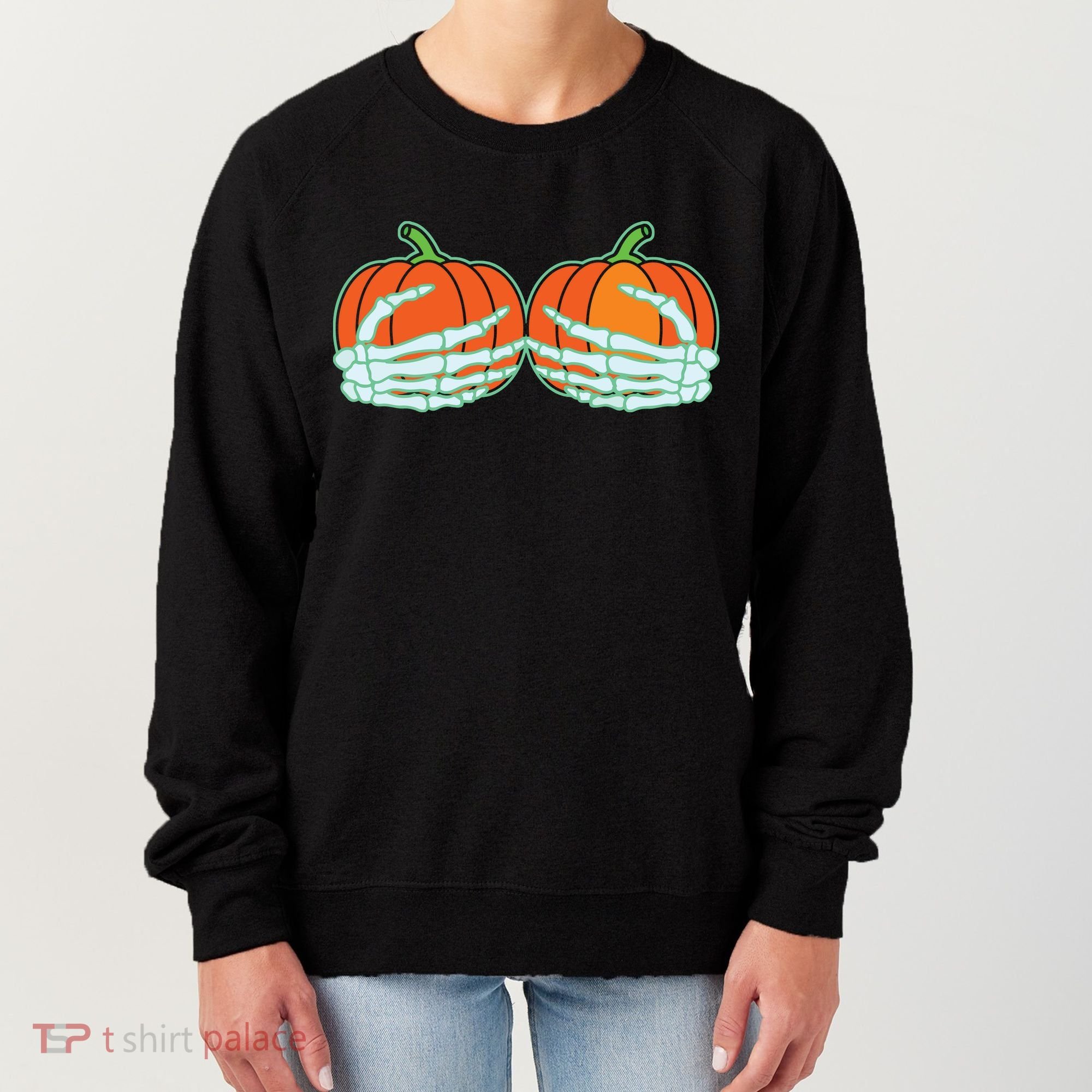 Halloween Skeleton Hand On Pumpkin Boob Women's Sweatshirt
