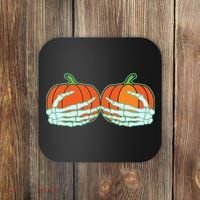 Halloween Skeleton Hand On Pumpkin Boob Coaster thumb 0