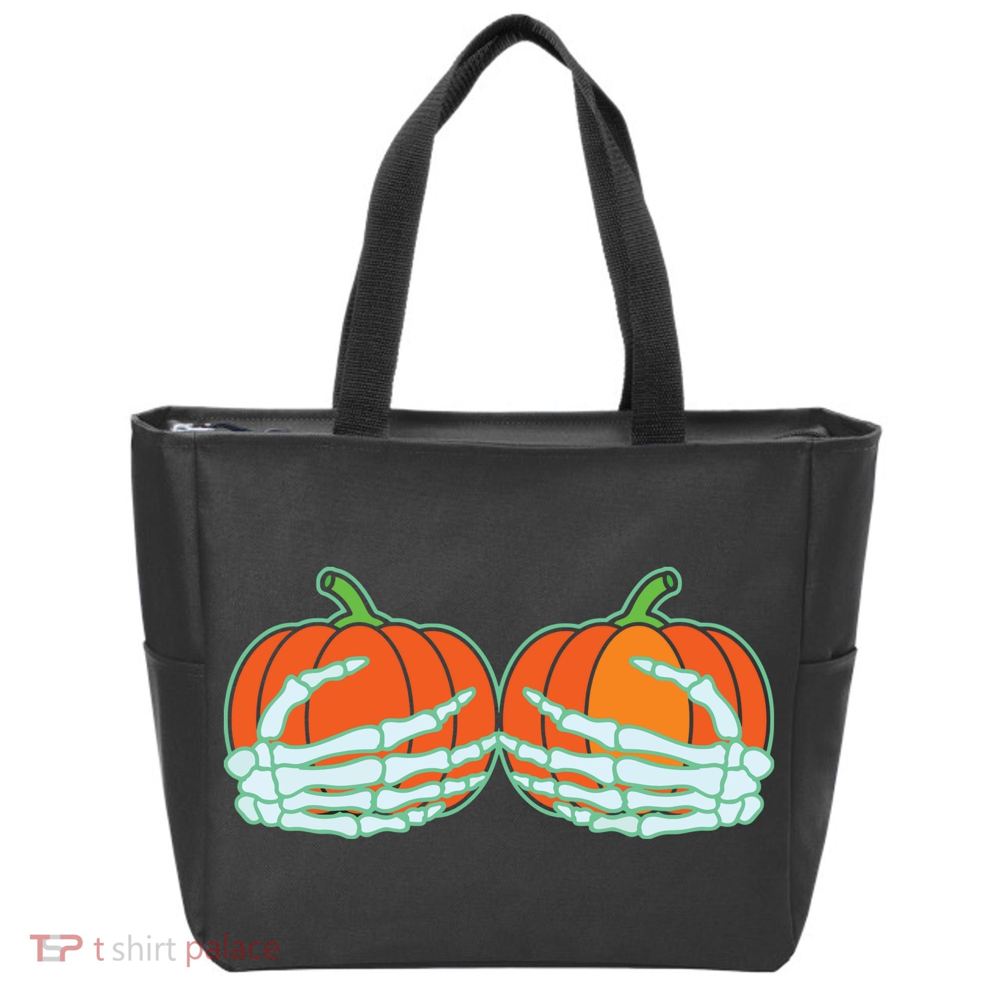 Halloween Skeleton Hand On Pumpkin Boob Tote Bag