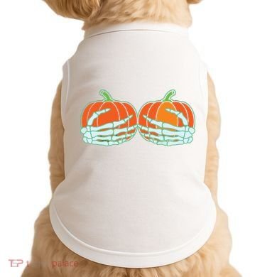 Halloween Skeleton Hand On Pumpkin Boob Doggie Tank