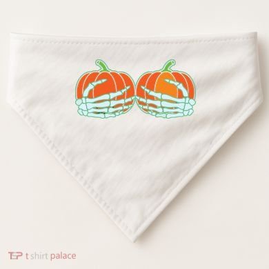Halloween Skeleton Hand On Pumpkin Boob USA-Made Doggie Bandana