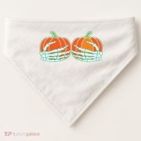 Halloween Skeleton Hand On Pumpkin Boob USA-Made Doggie Bandana thumb 0