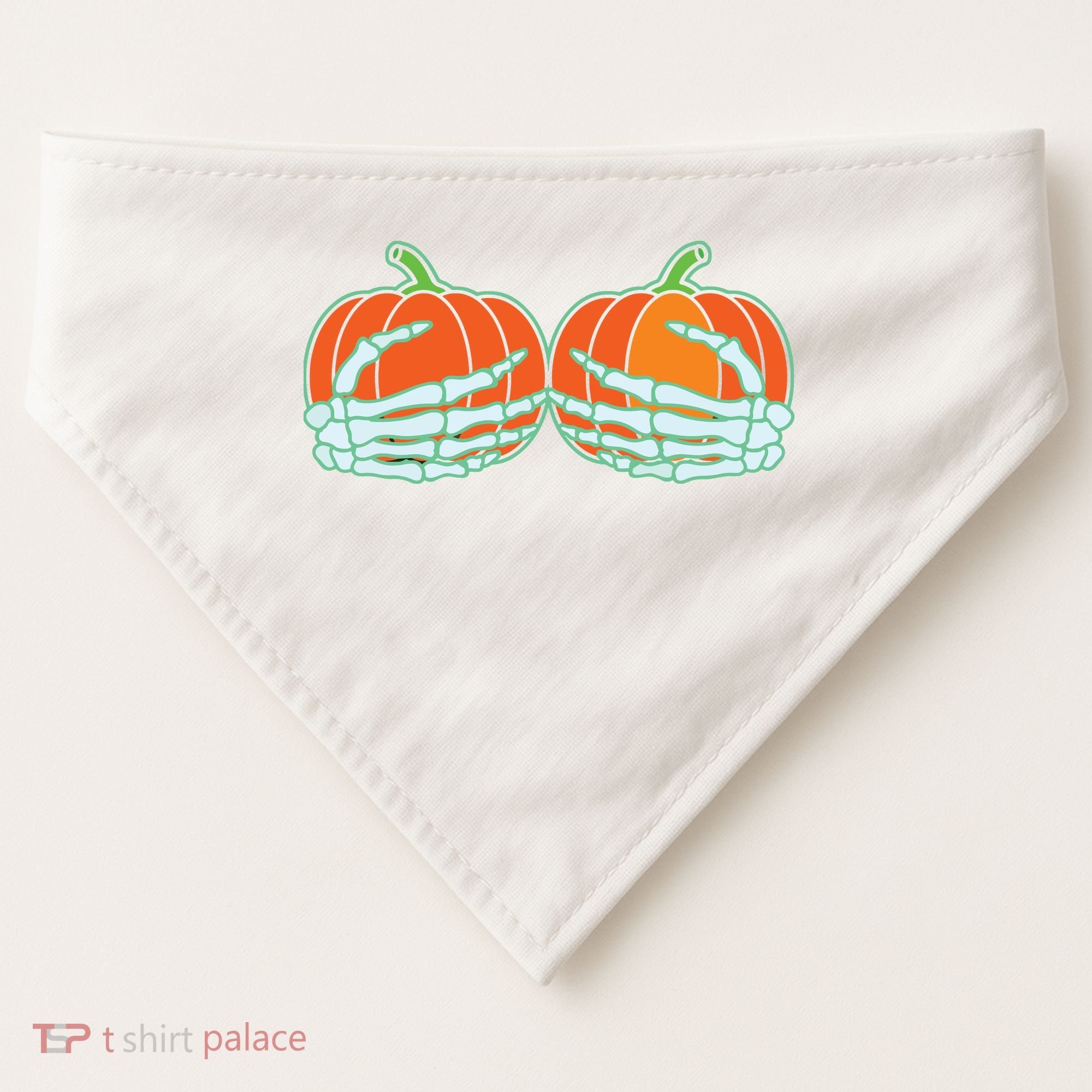 Halloween Skeleton Hand On Pumpkin Boob USA-Made Doggie Bandana