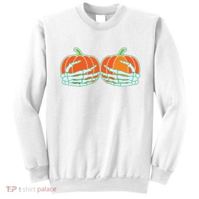 Halloween Skeleton Hand On Pumpkin Boob Sweatshirt